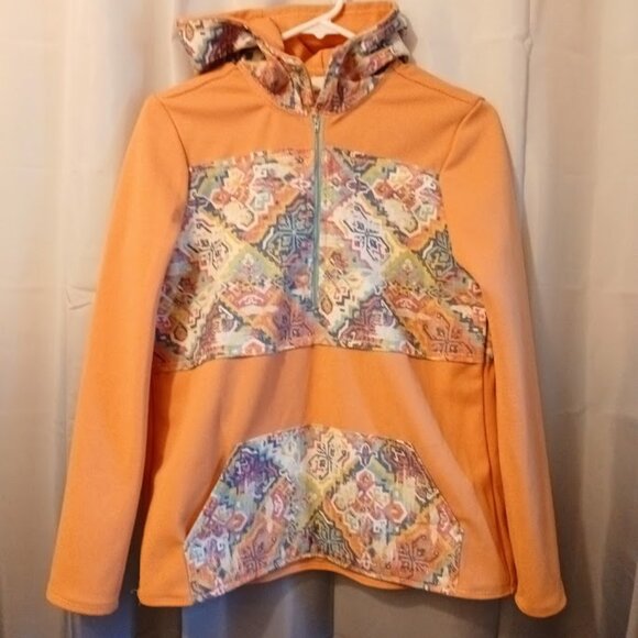 New Contrast Hoodie Sweatshirt women S Peach Blue Southwestern Print 1/2 Zip up - Picture 1 of 10